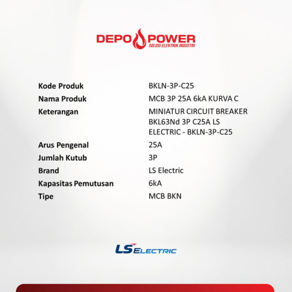 LS Electric MCB 3P 25A 6kA KURVA C BKN-3P-C25 - Gambar 2