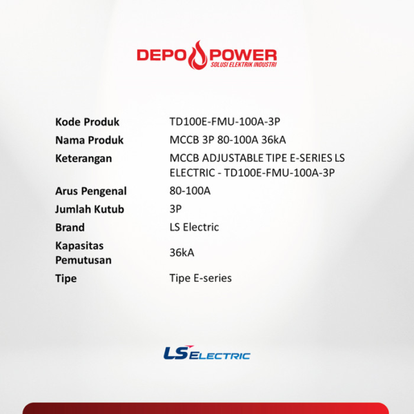 LS Electric MCCB 3P 80-100A 36kA TD100E-FMU-100A-3P - Gambar 2