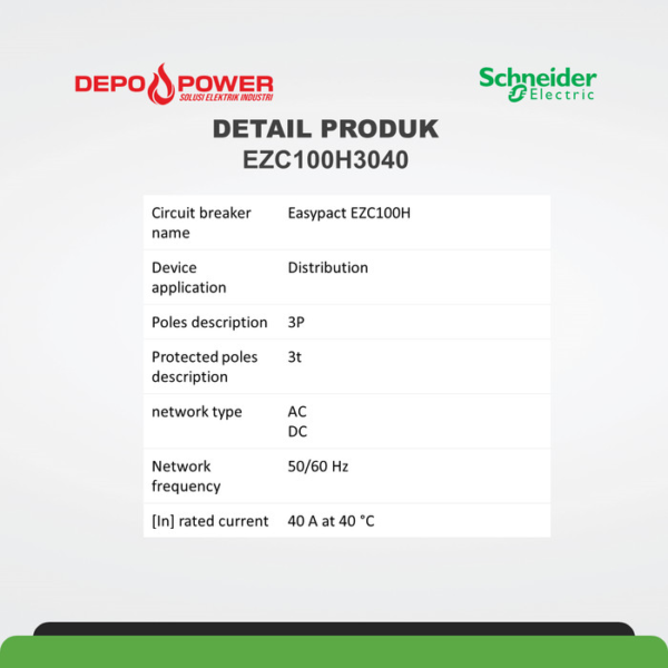 SCHNEIDER CIRCUIT BREAKER EASYPACT EZC100H - TMD - 40 A - 3 POLES 3D EZC100H3040 - Gambar 2