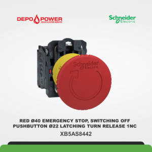 SCHNEIDER XB5AS8442 RED Ø40 EMERGENCY STOP, SWITCHING OFF PUSHBUTTON Ø22 LATCHING TURN RELEASE 1NC