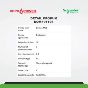SCHNEIDER MINIATURE CIRCUIT BREAKER, DOMAE, 2P, 2 A, C CURVE, 6000 A DOMF01202