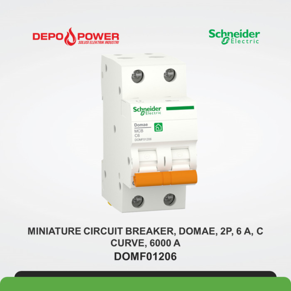 SCHNEIDER MINIATURE CIRCUIT BREAKER, DOMAE, 2P, 6 A, C CURVE, 6000 A DOMF01206