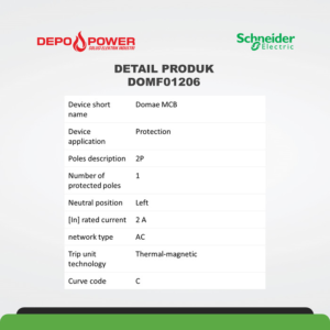SCHNEIDER MINIATURE CIRCUIT BREAKER, DOMAE, 2P, 6 A, C CURVE, 6000 A DOMF01206