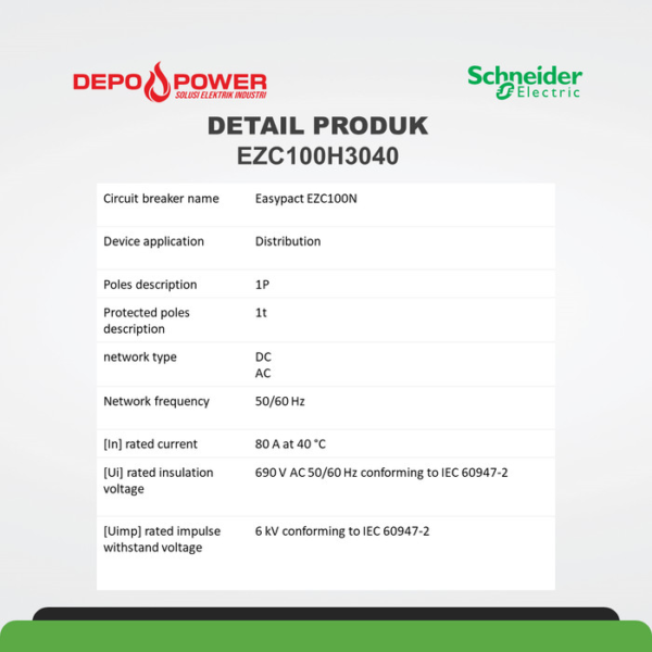 SCHNEIDER EZC100N1080 CIRCUIT BREAKER EASYPACT EZC100N - TMD - 80 A - 1 POLE 1D - Gambar 2