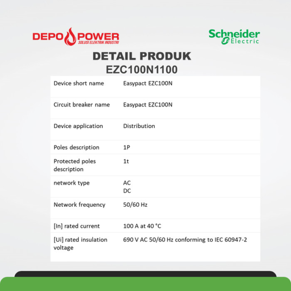 SCHNEIDER EZC100N1100 CIRCUIT BREAKER EASYPACT EZC100N - TMD - 100 A - 1 POLE 1D - Gambar 2