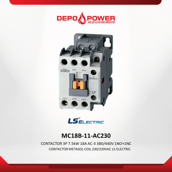 LS Electric CONTACTOR 3P 7.5kW 18A AC-3 380/440V 1NO+1NC MC18B 11 AC230
