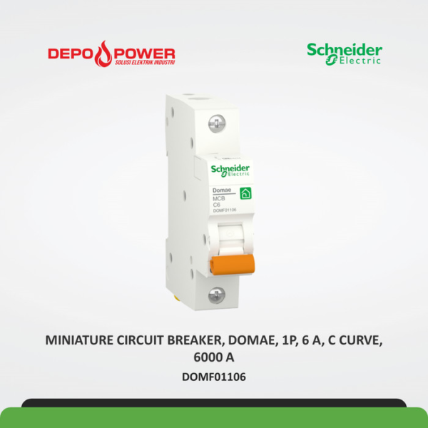 SCHNEIDER DOMF01106 MINIATURE CIRCUIT BREAKER, DOMAE, 1P, 6 A, C CURVE,  6000 A