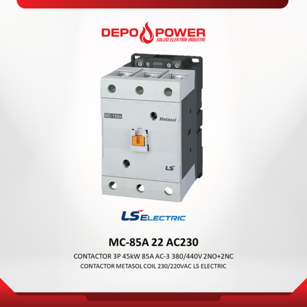 LS Electric CONTACTOR 3P 45kW 85A AC-3 380/440V 2NO+2NC MC85A-22-AC230