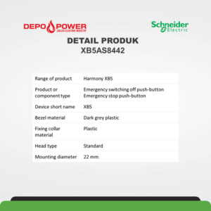 SCHNEIDER XB5AS8442 RED Ø40 EMERGENCY STOP, SWITCHING OFF PUSHBUTTON Ø22 LATCHING TURN RELEASE 1NC