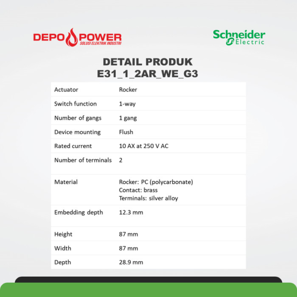 SCHNEIDER S-CLASSIC - 1-WAY SWITCH - 1 GANG - WHITE E31_1_2AR_WE_G3 - Gambar 2