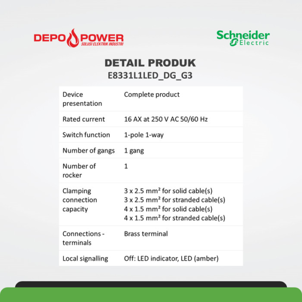 SCHNEIDER SWITCH, AVATARON, 1-POLE 1-WAY, LED, BRASS TERMINAL, IP20, DARK GREY E8331L1LED_DG_G3 - Gambar 2