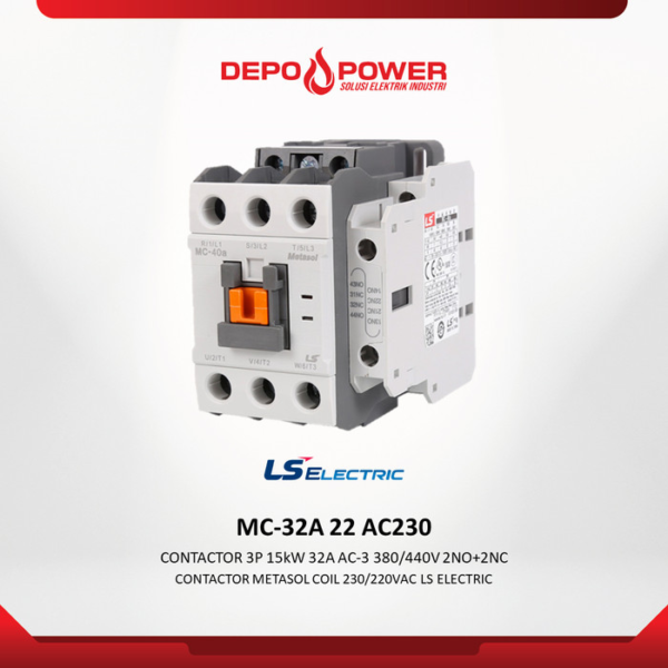 LS Electric CONTACTOR 3P 15kW 32A AC-3 380/440V 2NO+2NC MC-32A 22 AC230